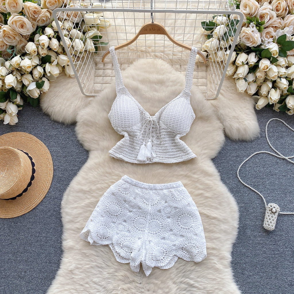 Camisole&Crochet Shorts Knitted 2Pcs