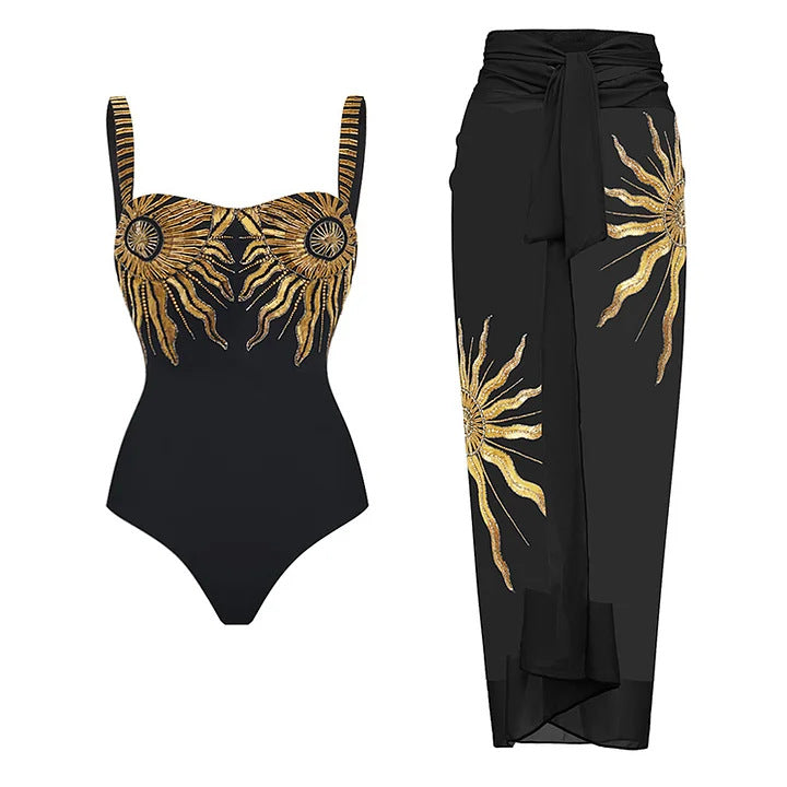 Sunflower Sequined Swimwear&Wrap Skirt