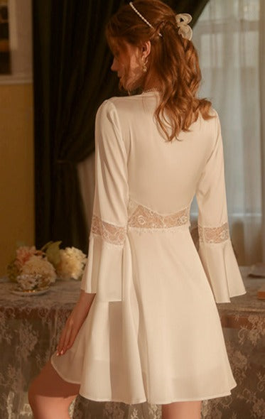 Elegant Lace-up Satin Lace Bathrobe