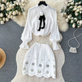 Bow-tie Shirt&Beaded Skirt 2Pcs