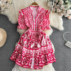 Ethnic V-neck Celadon Printed Shirt Dress
