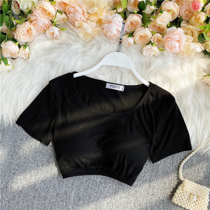 Solid Color T-shirt With Waistband And Chest Pad