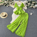 Pleated Top&Trousers Chiffon 2Pcs