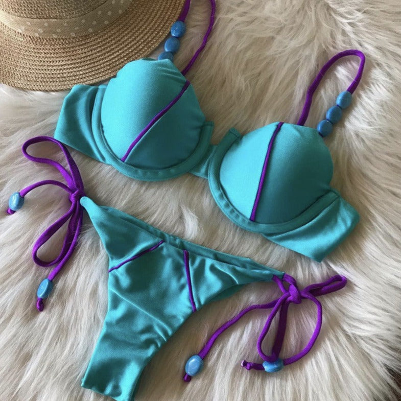 Mixed Colour Simple-design Stringed Bikini