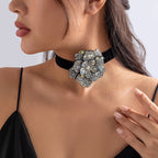 Full Rhinestone Flower Choker&Bracelet