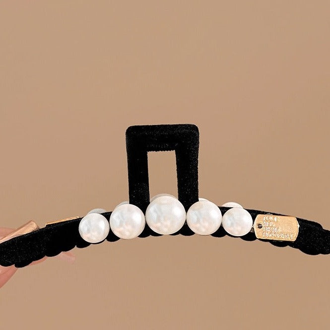 Beaded Black Velvet Hair Claw