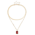 Imitation Gemstone Pendant Double-layer Necklace