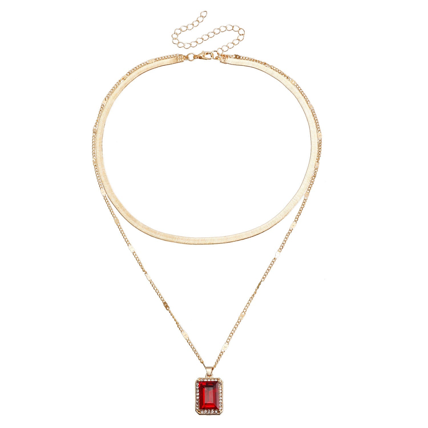 Imitation Gemstone Pendant Double-layer Necklace