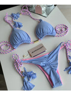Colorful Backless Braided String Bikini