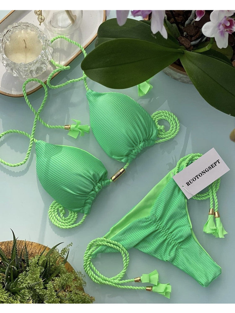 Solid Special Fabric Tassel Bikini