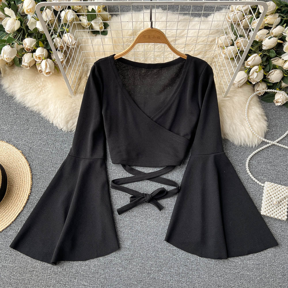 Drawstring V-neck Long-sleeve Top