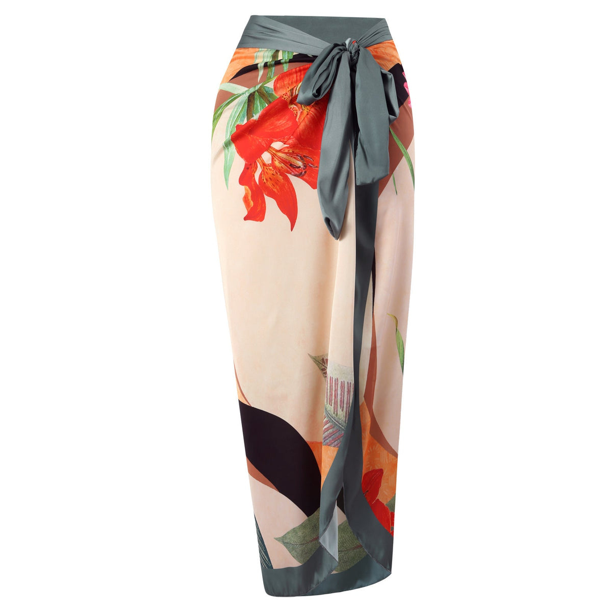 Floral One-piece Swimwear&Lace-up Skirt
