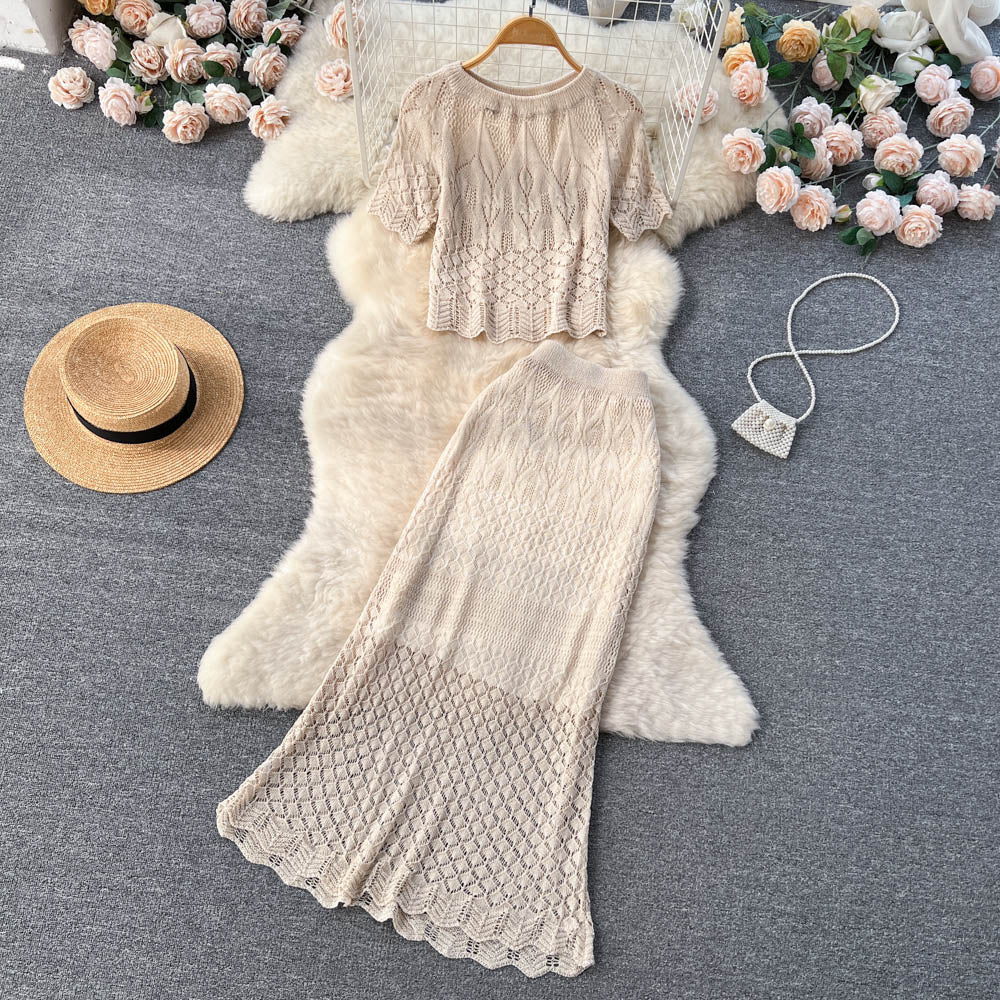 Crochet Top&Fishtail Skirt 2Pcs Set