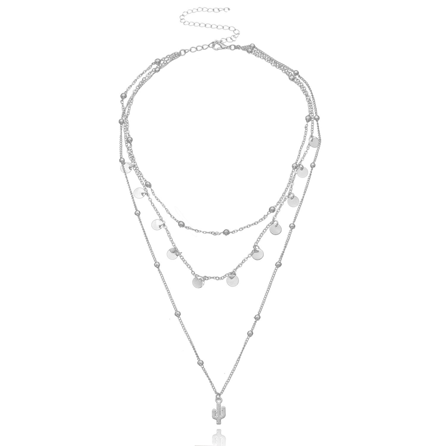 Cactus Pendant Multi-Layered Necklace
