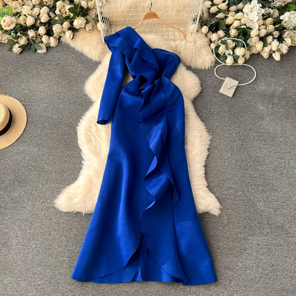 Double Ruffles Solid Color Party Dress