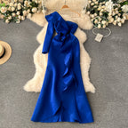 Double Ruffles Solid Color Party Dress
