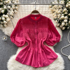 Niche Puffy Sleeve Pleated Shirt
