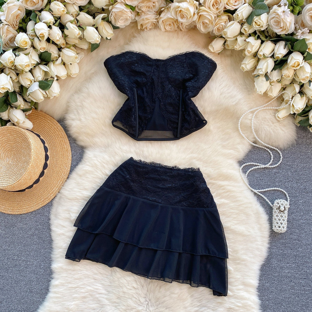 Strapless Top&Mini Skirt Lace 2Pcs