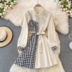 Tweed Panel Plaid Fake Two Piece Dress
