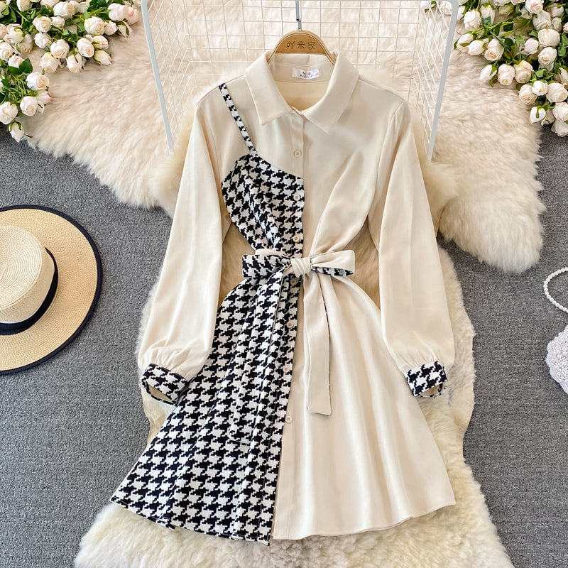 Tweed Panel Plaid Fake Two Piece Dress