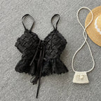 Sweet Lace V-neck Woven Pattern Top