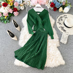 Two-piece Bright Silk Knitted Sweater + Skirt