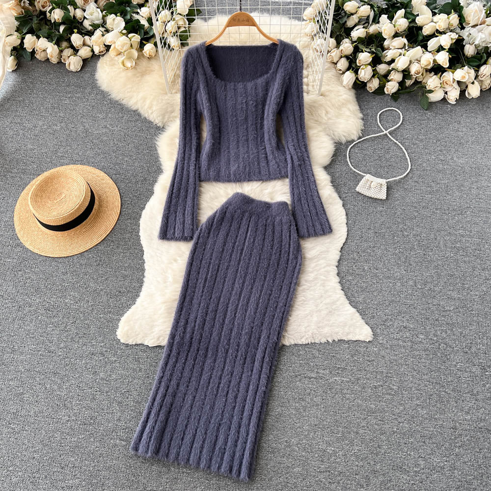 Short Sweater&High-waist Skirt 2Pcs