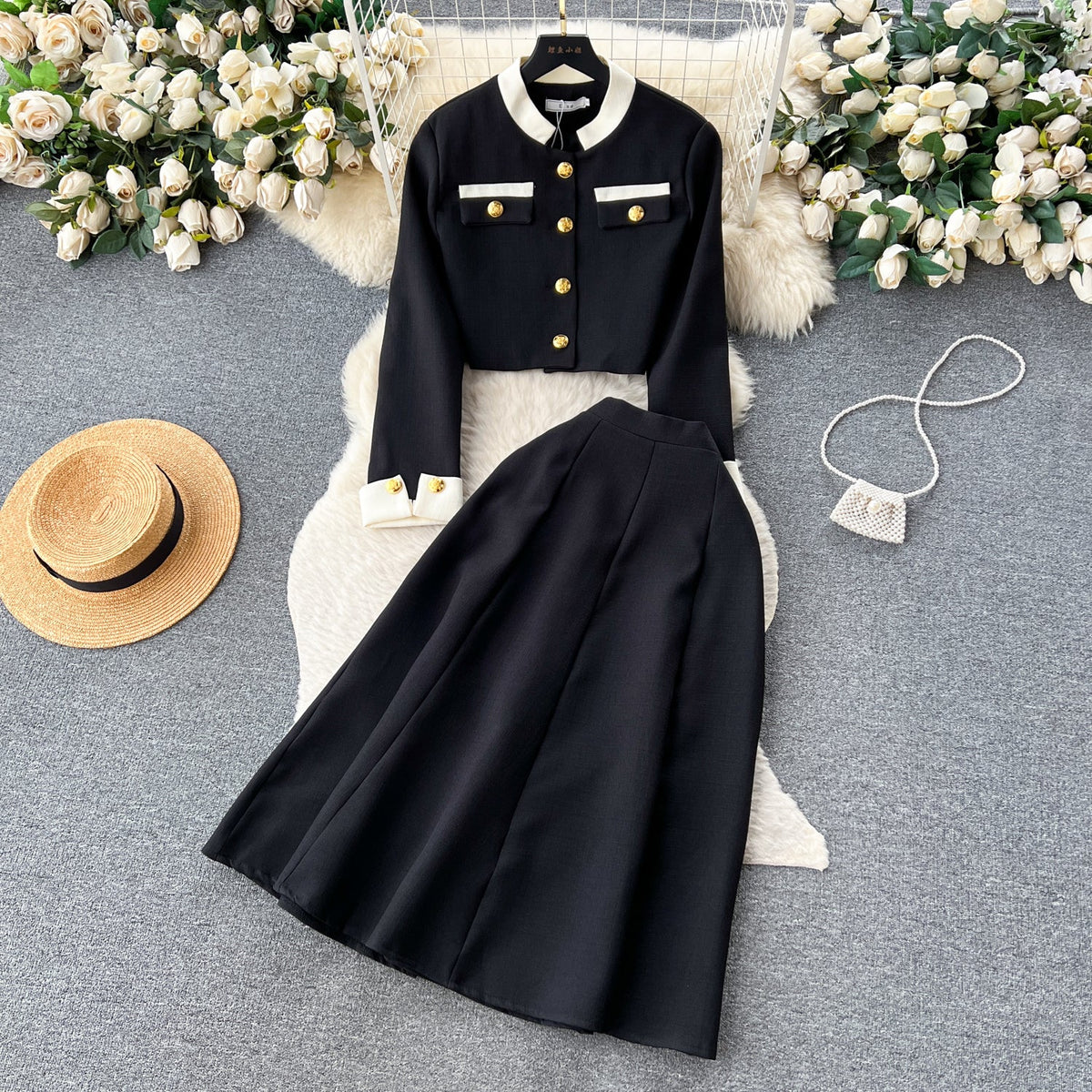 Round Neck Blazer&Skirt Elegant 2Pcs