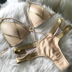 Stamping Patchwork Strappy Bikini