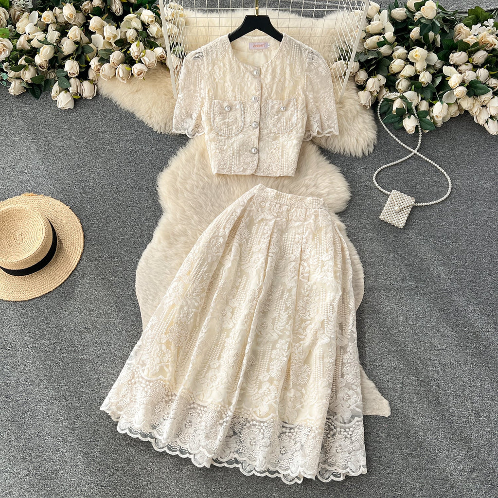 Crochet Shirt&Skirt Lace 2Pcs