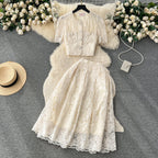 Crochet Shirt&Skirt Lace 2Pcs