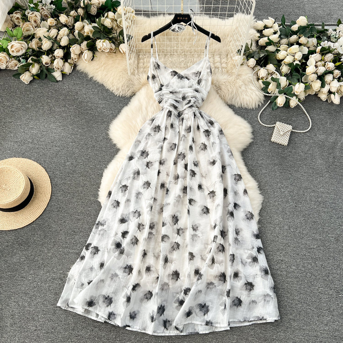 Vintage Ruffled Printed Slip Dress