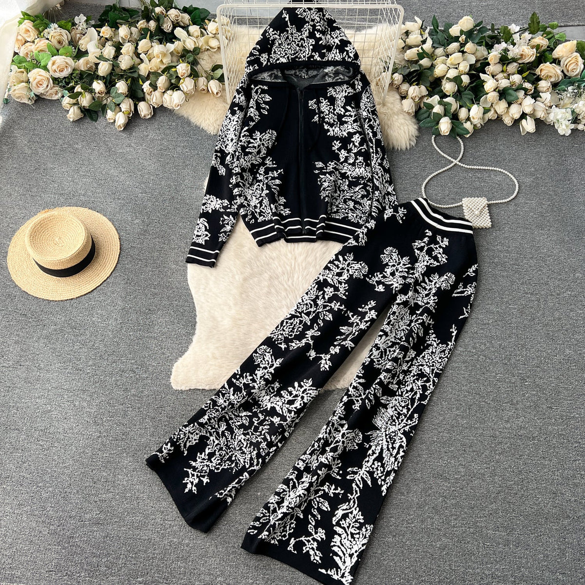 Printed Hoodie&Trousers Sportswear 2Pcs