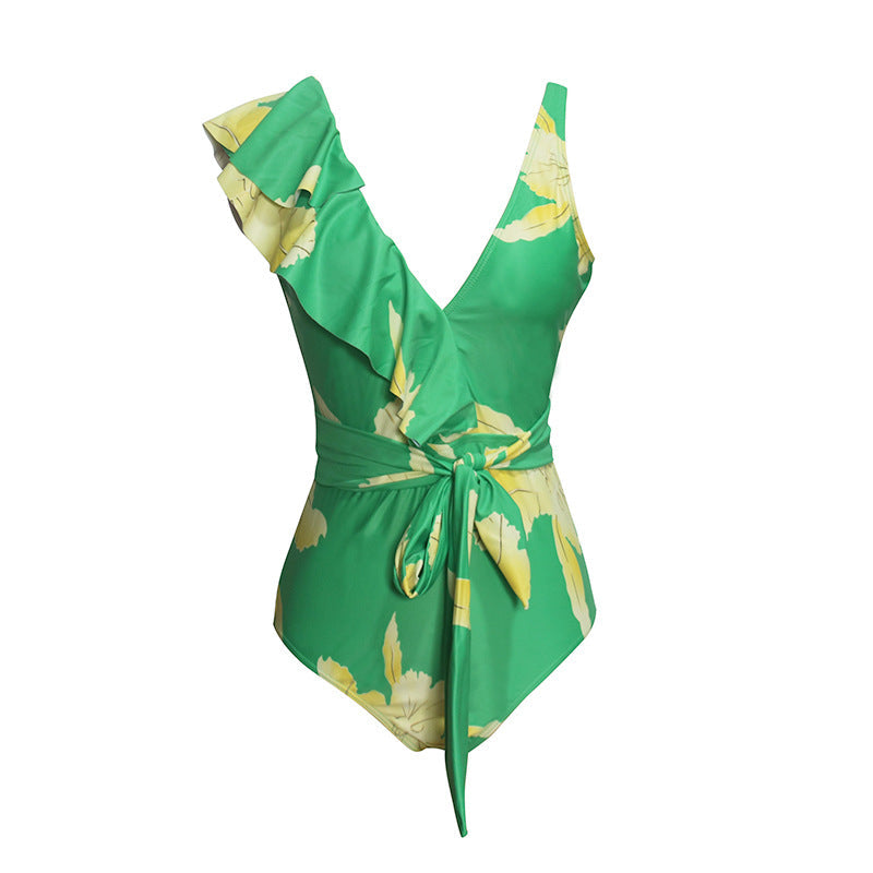 Vintage Floral Lace-up Swimwear&Wrap Skirt