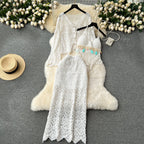 Cardigan&Camisole&Skirt Hollowed 3Pcs
