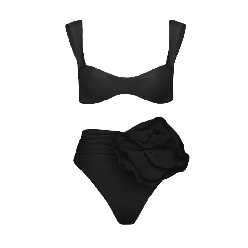 3d Rose Solid Color High-waist Bikini