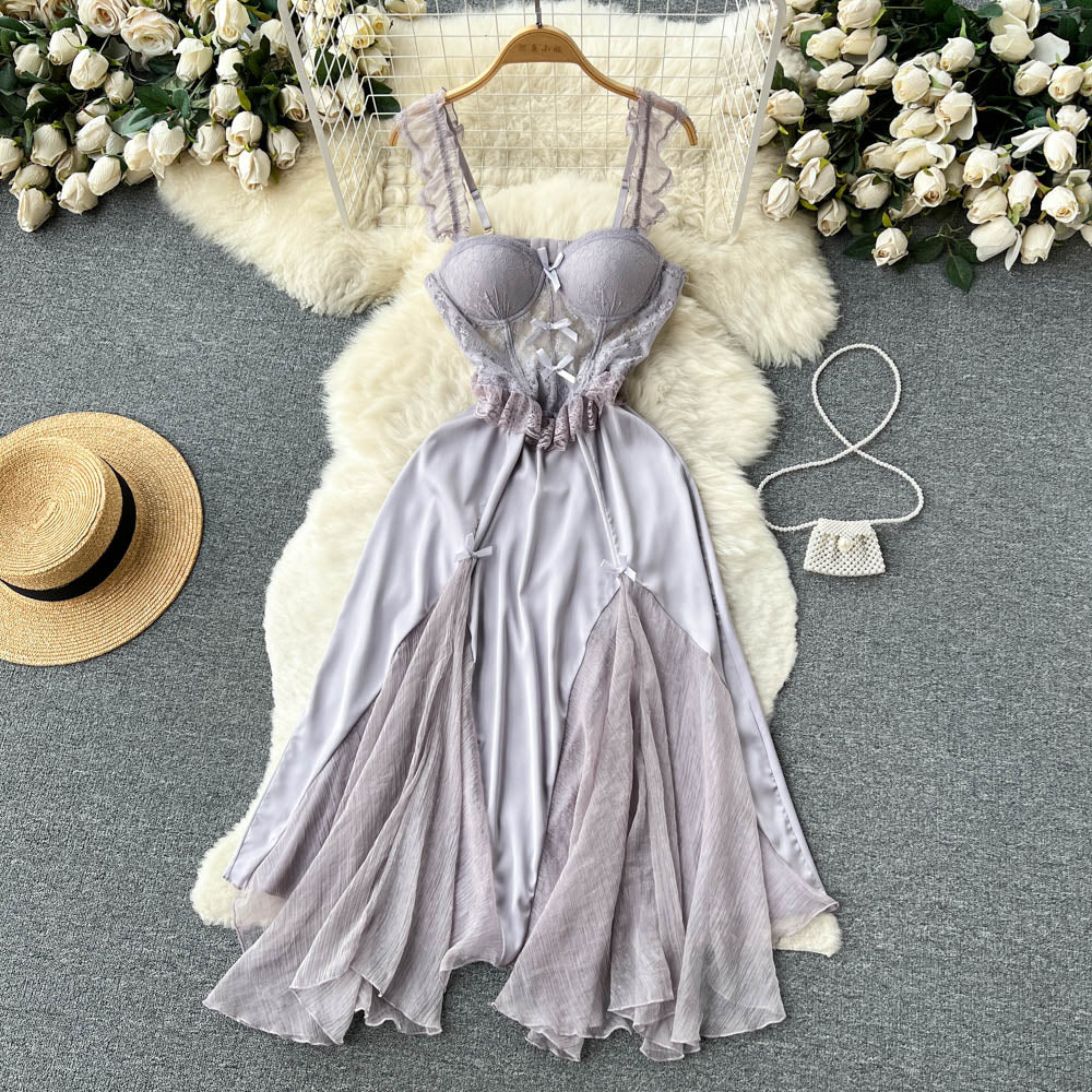 Backless Lace Patchwork Slip Dress