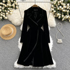 Velvet Suit Collar Trench Coat Dress