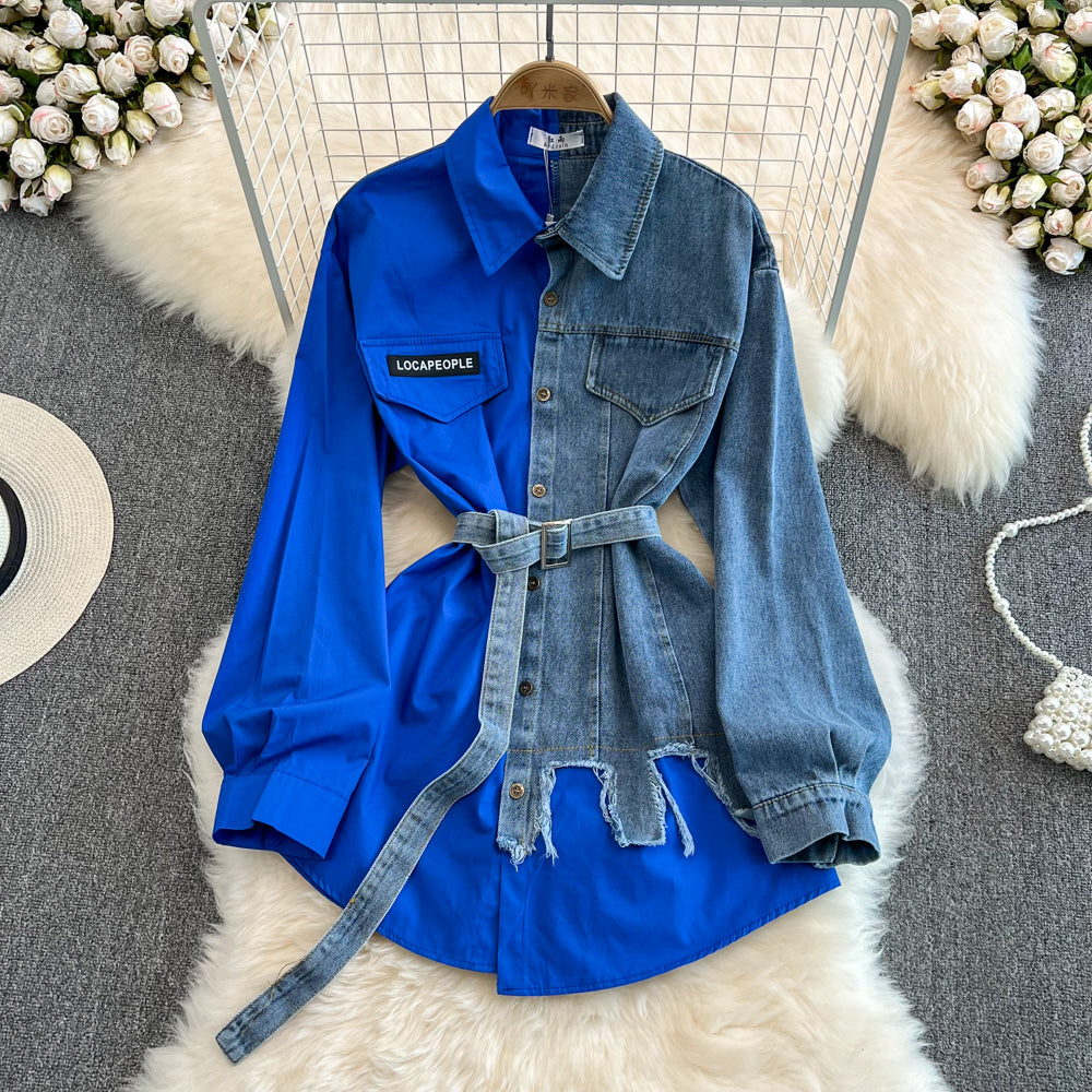 Vintage Assorted Color Denim Shirt with Waistband