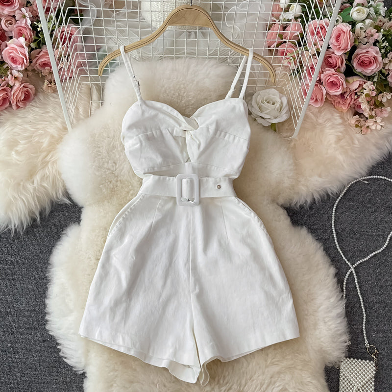 Chic Solid Color Suspender jumpsuit