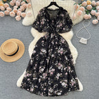 Mori Flared Sleeve Floral Chiffon Dress