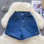 Vintage High-waist Hemming Denim Shorts