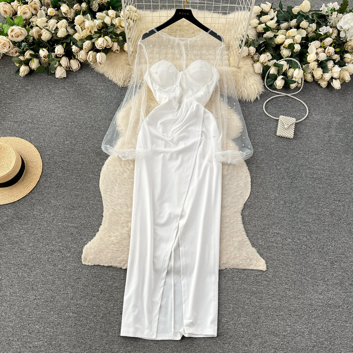 Elegant Beaded Mesh Party Dress