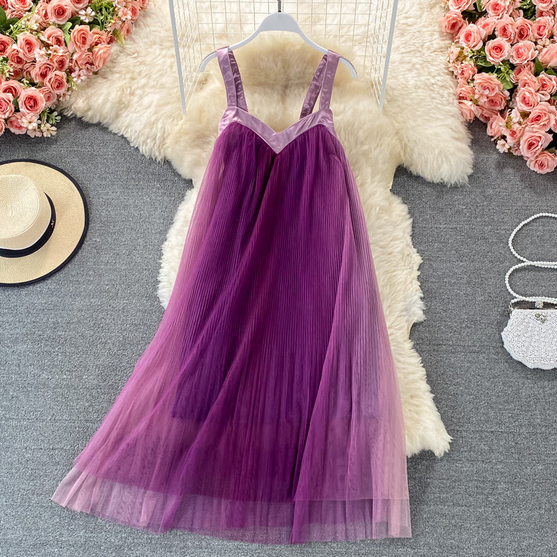 Mesh Broadband Gradient Slip Dress