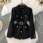 Metal Double-breasted Suit Jakcet with Waistbelt