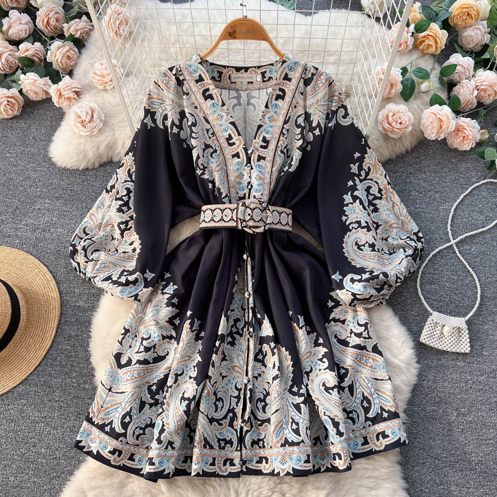 Floral Printed Single-breasted Dress