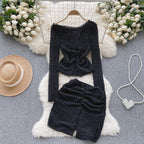 Off-shoulder Top&Skirt Solid 2Pcs