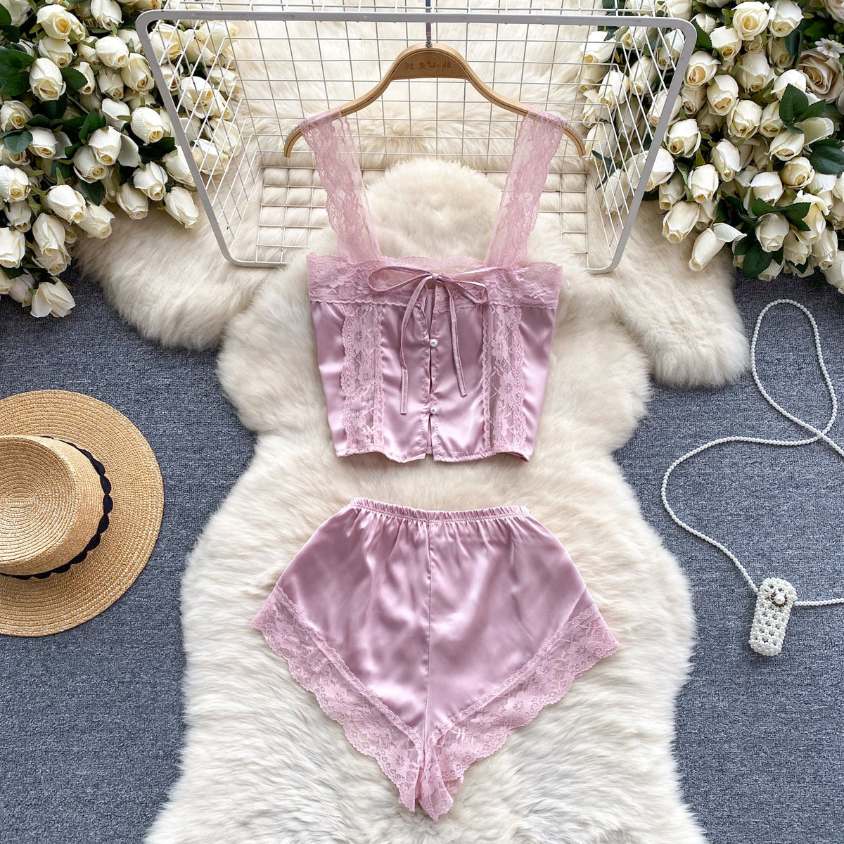 High-end Lace Camisole&Shorts Lingerie 2Pcs