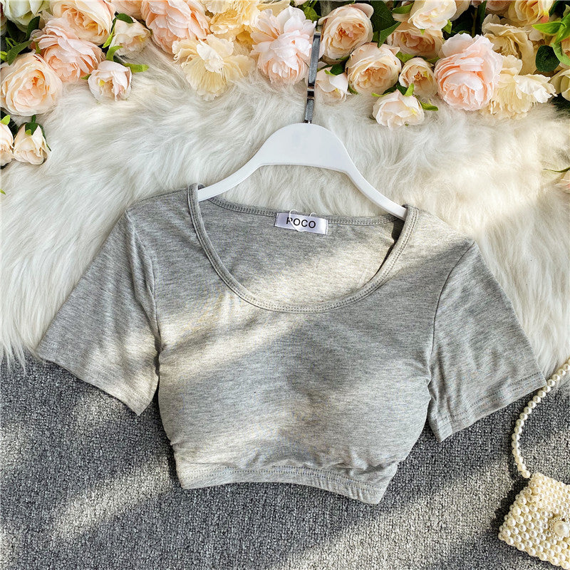 Solid Color T-shirt With Waistband And Chest Pad
