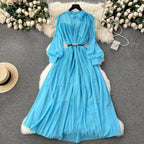 Bow-tie Pleated Chiffon Maxi Dress